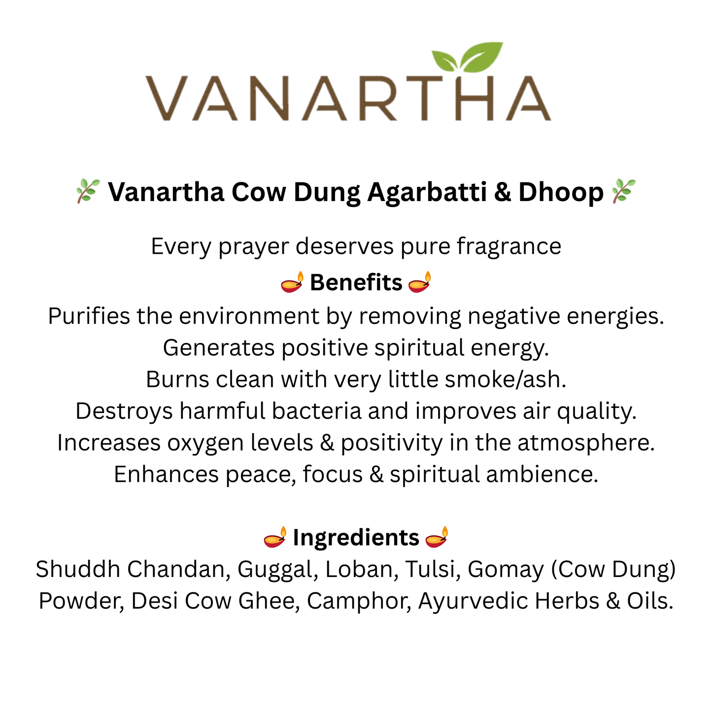 Vanartha Cow Dung Agarbatti & Dhoop (30 Days Pack-56 pc)