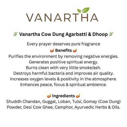 Vanartha Cow Dung Agarbatti & Dhoop (30 Days Pack-56 pc)