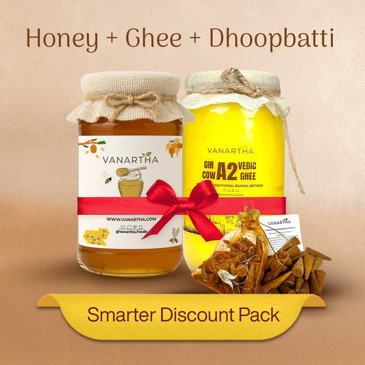 Gir Cow A2 ghee - Made From Curd + Wild Forest Honey + Natural Dhoop (Agarbatti)